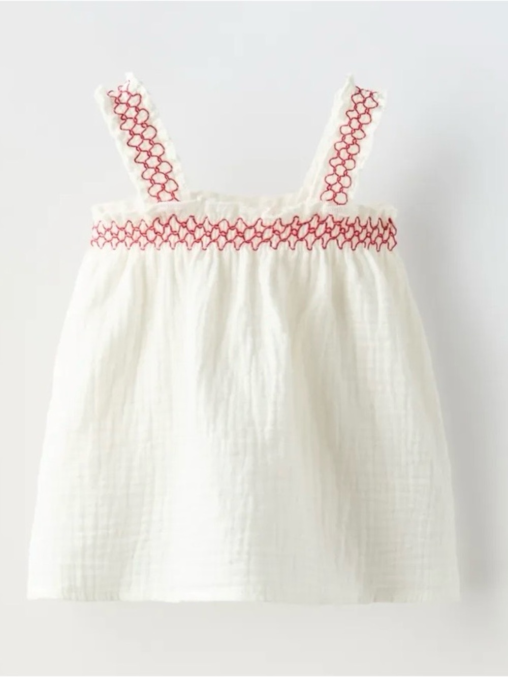 White Muslin with Red Embroidery Top